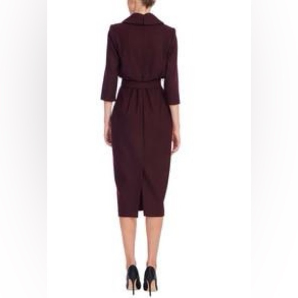Badgley Mischka Wine Midi Dress Belted High Neck Elegant Cocktail size 10 NWT - Picture 2 of 11